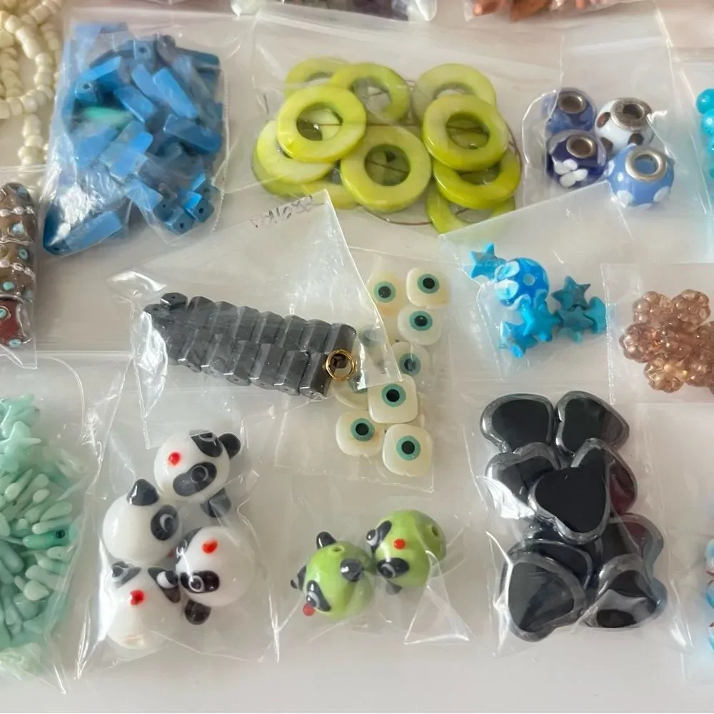 Assorted Beads Lot Gemstone Ceramic Novelty Glass